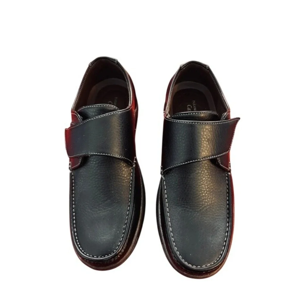 Pleasure Island Casuals Mens Black Pebbled Leather Hook Loop Loafers 10 W‎ 6376